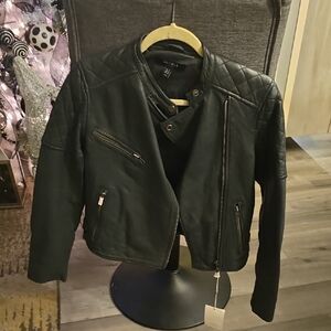 Muubaa Black Leather Jacket with Quilted Design